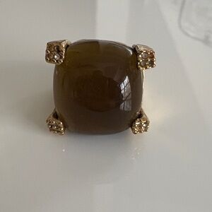 Gold-Tone Brown Cushion Stone Cocktail Ring - Women Jewelry